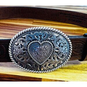 Justin Boots Belt HEART buckle, top grain leather, USA made